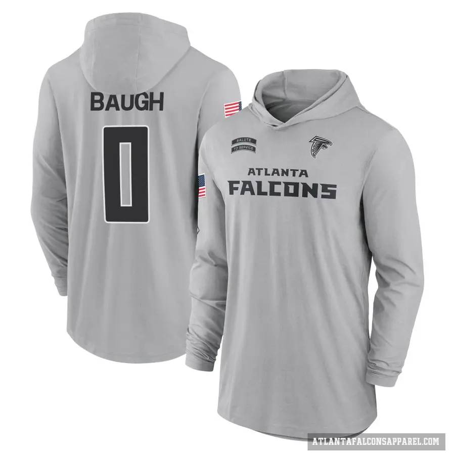 Men's ＃0 Kyler Baugh Atlanta Falcons Gray 2024 Salute to Service Lightweight Performance Long Sleeve Hooded T-Shirt