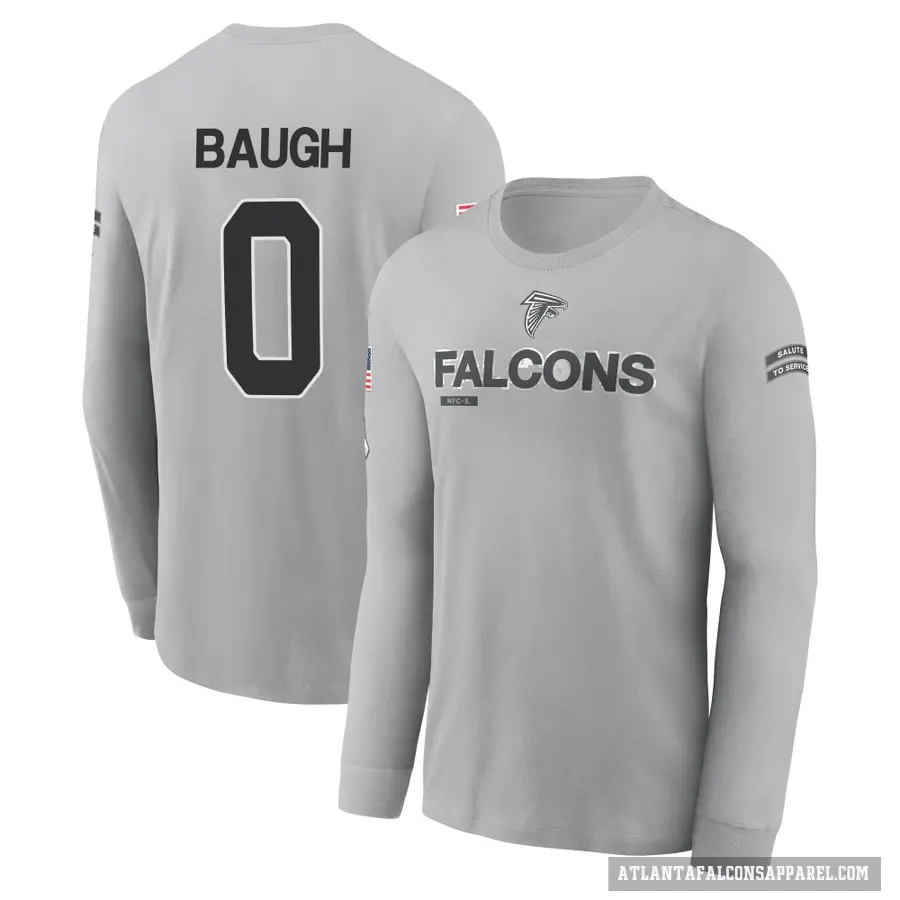 Men's ＃0 Kyler Baugh Atlanta Falcons Gray 2024 Salute to Service Long Sleeve T-Shirt