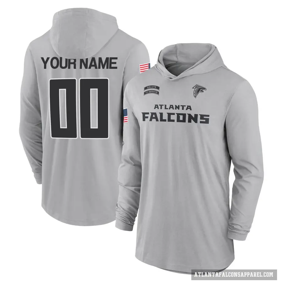 Men's ＃00 Custom Atlanta Falcons Gray 2024 Salute to Service Lightweight Performance Long Sleeve Hooded T-Shirt