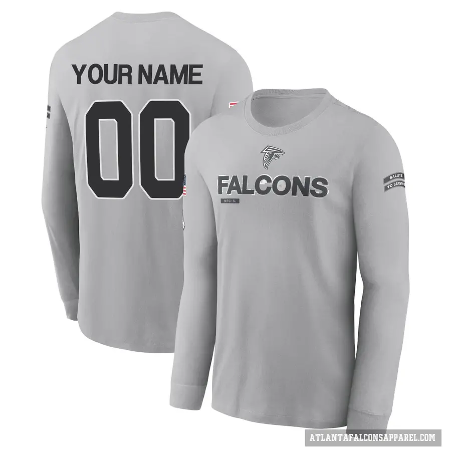 Men's ＃00 Custom Atlanta Falcons Gray 2024 Salute to Service Long Sleeve T-Shirt