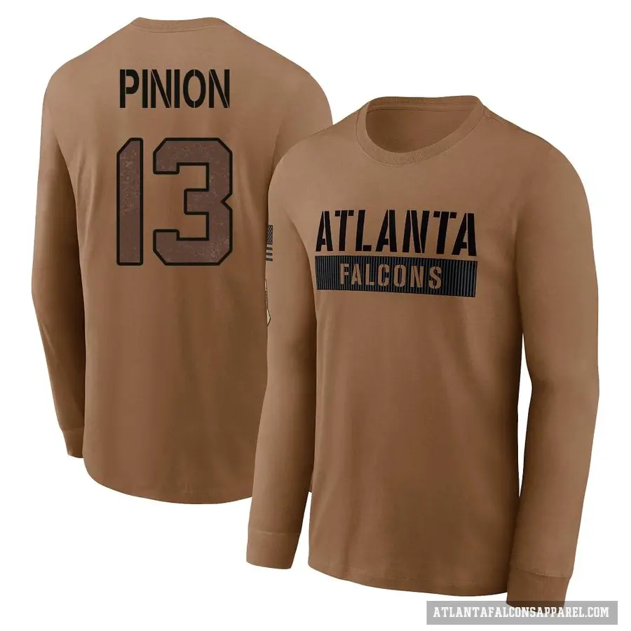 Men's ＃13 Bradley Pinion Atlanta Falcons Brown 2023 Salute To Service Long Sleeve T-Shirt