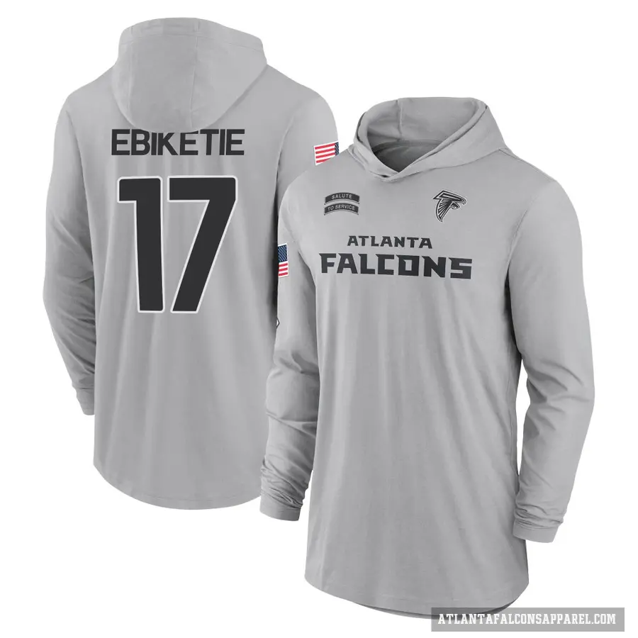 Men's ＃17 Arnold Ebiketie Atlanta Falcons Gray 2024 Salute to Service Lightweight Performance Long Sleeve Hooded T-Shirt