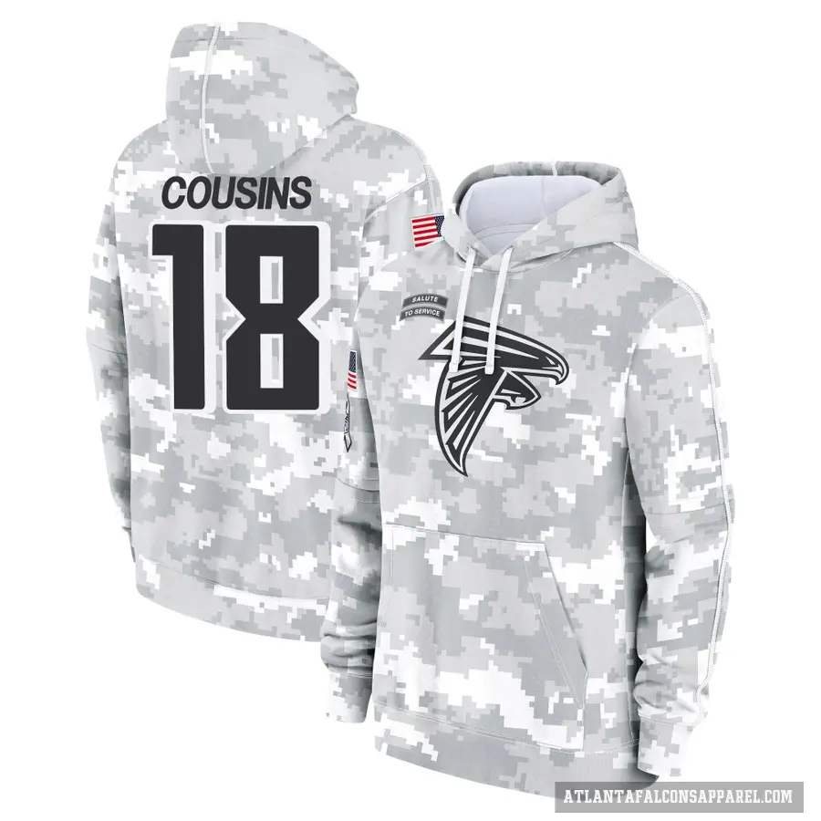 Men's ＃18 Kirk Cousins Atlanta Falcons Arctic Camo 2024 Salute to Service Club Fleece Pullover Hoodie