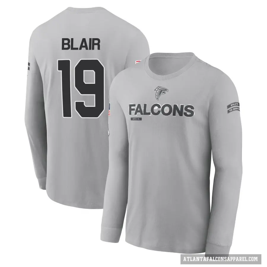 Men's ＃19 Chris Blair Atlanta Falcons Gray 2024 Salute to Service Long Sleeve T-Shirt