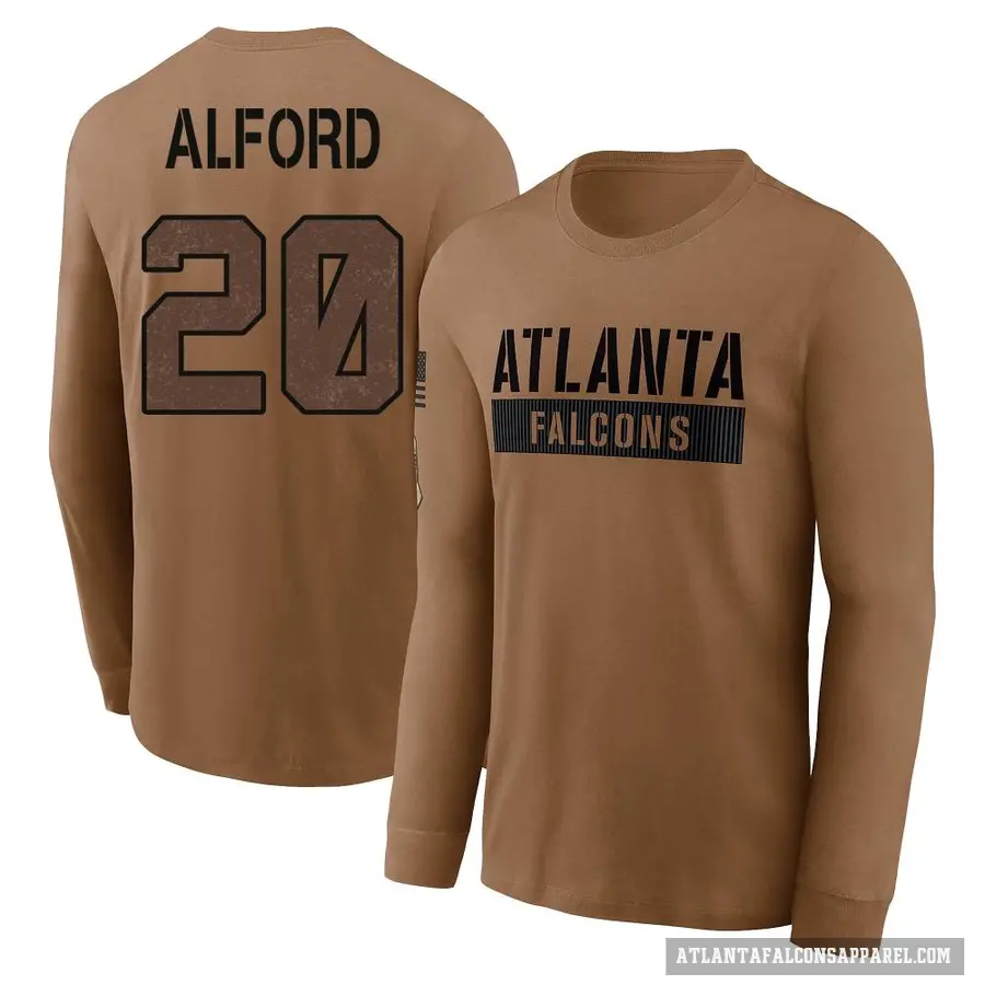Men's ＃20 Dee Alford Atlanta Falcons Brown 2023 Salute To Service Long Sleeve T-Shirt