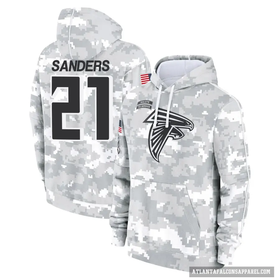 Men's ＃21 Deion Sanders Atlanta Falcons Arctic Camo 2024 Salute to Service Club Fleece Pullover Hoodie