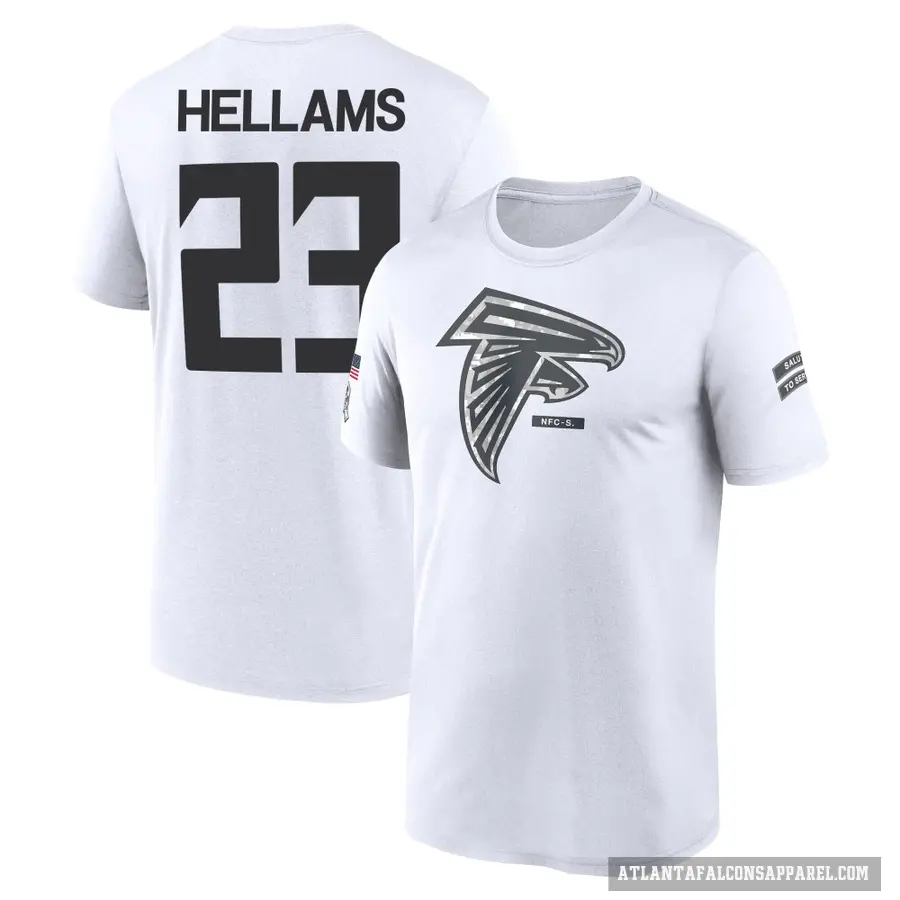 Men's ＃23 DeMarcco Hellams Atlanta Falcons White 2024 Salute to Service Performance T-Shirt
