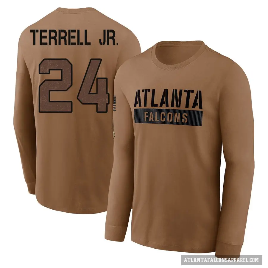 Men's ＃24 A.J. Terrell Atlanta Falcons Brown 2023 Salute To Service Long Sleeve T-Shirt