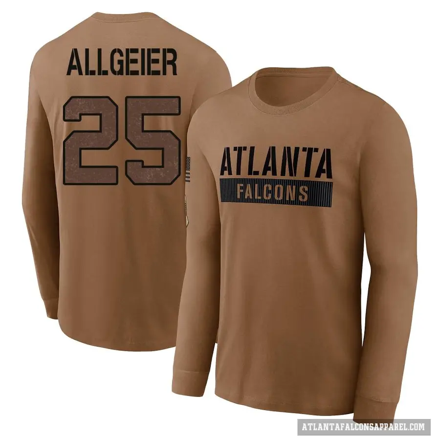 Men's ＃25 Tyler Allgeier Atlanta Falcons Brown 2023 Salute To Service Long Sleeve T-Shirt