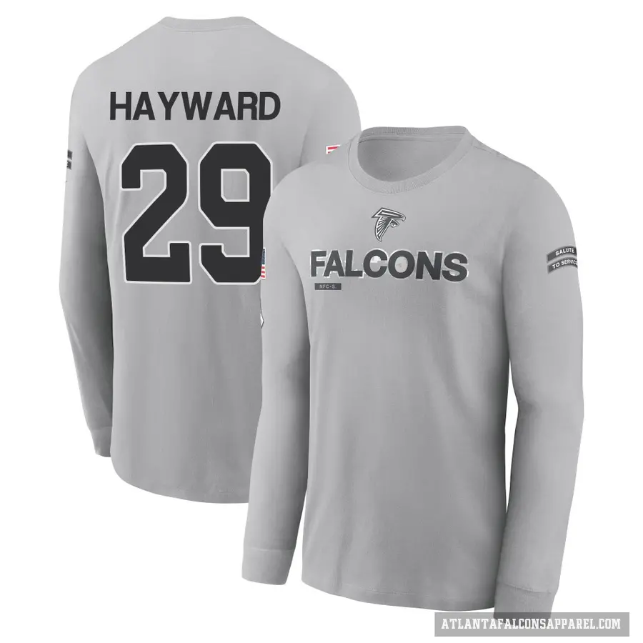 Men's ＃29 Casey Hayward Atlanta Falcons Gray 2024 Salute to Service Long Sleeve T-Shirt