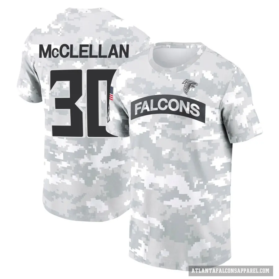 Men's ＃30 Jase McClellan Atlanta Falcons Camo Arctic 2024 Salute to Service Performance T-Shirt