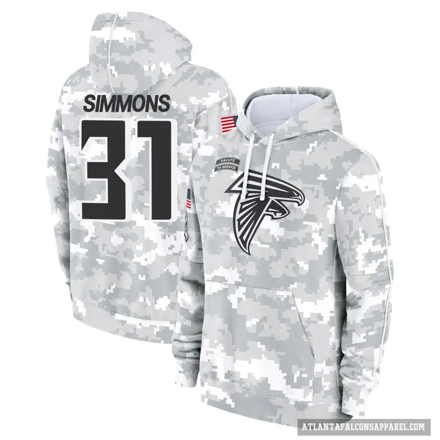 Men's ＃31 Justin Simmons Atlanta Falcons Arctic Camo 2024 Salute to Service Club Fleece Pullover Hoodie