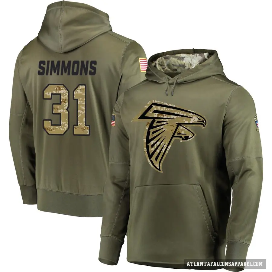 Men's ＃31 Justin Simmons Atlanta Falcons Olive Salute to Service Pullover Hoodie