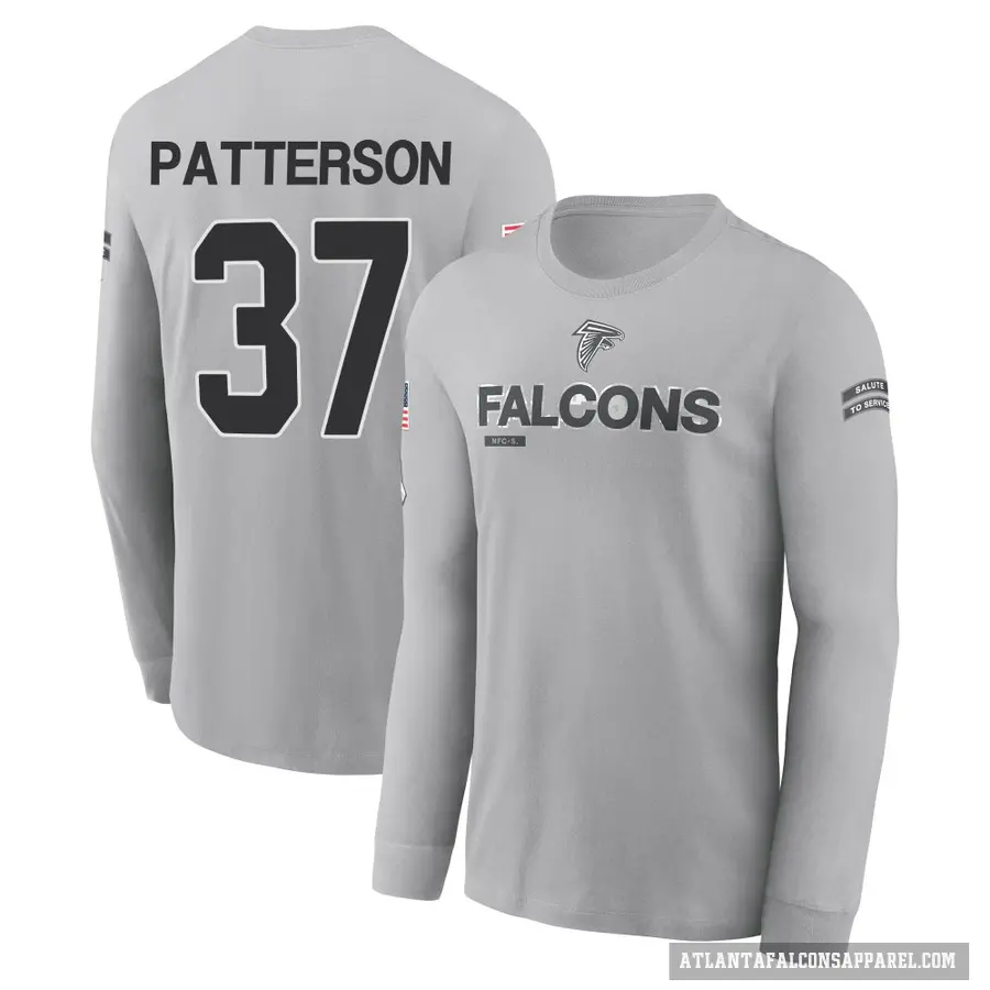 Men's ＃37 Riley Patterson Atlanta Falcons Gray 2024 Salute to Service Long Sleeve T-Shirt