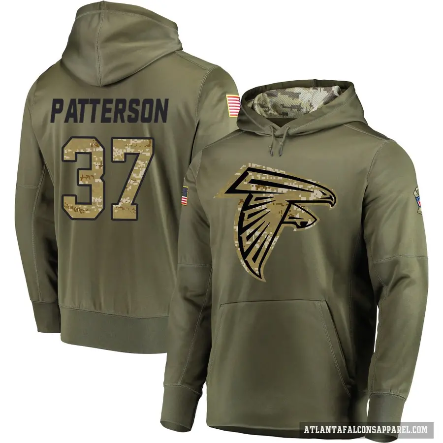 Men's ＃37 Riley Patterson Atlanta Falcons Olive Salute to Service Pullover Hoodie