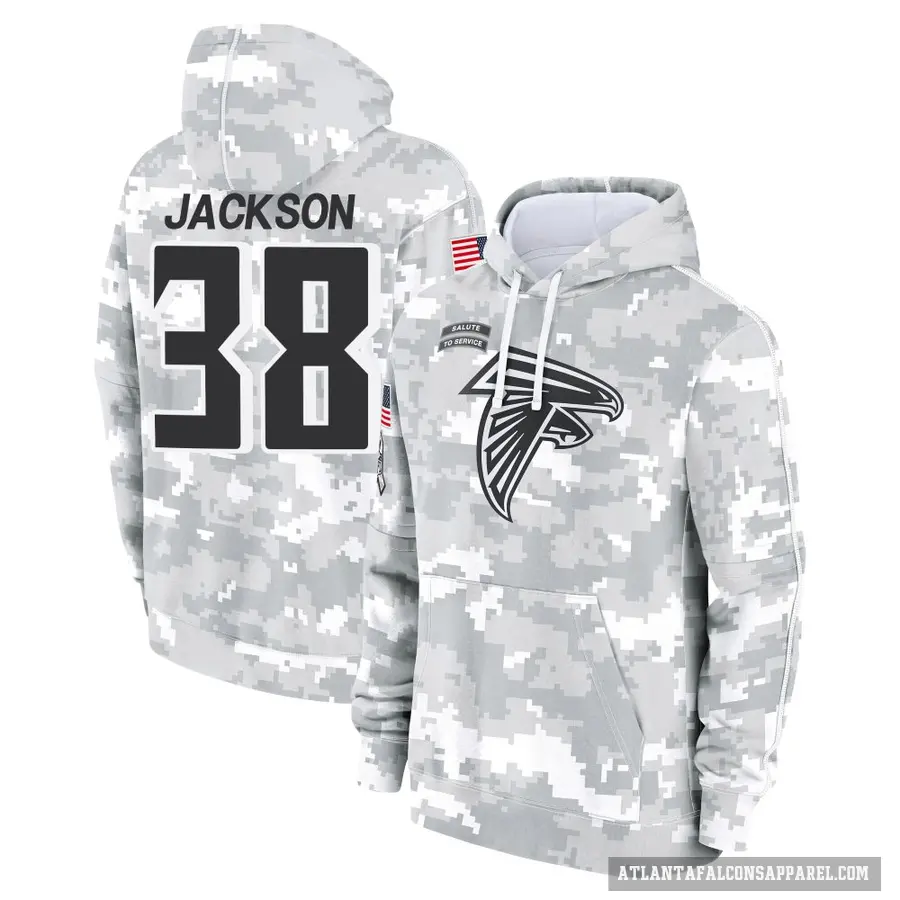 Men's ＃38 Lamar Jackson Atlanta Falcons Arctic Camo 2024 Salute to Service Club Fleece Pullover Hoodie