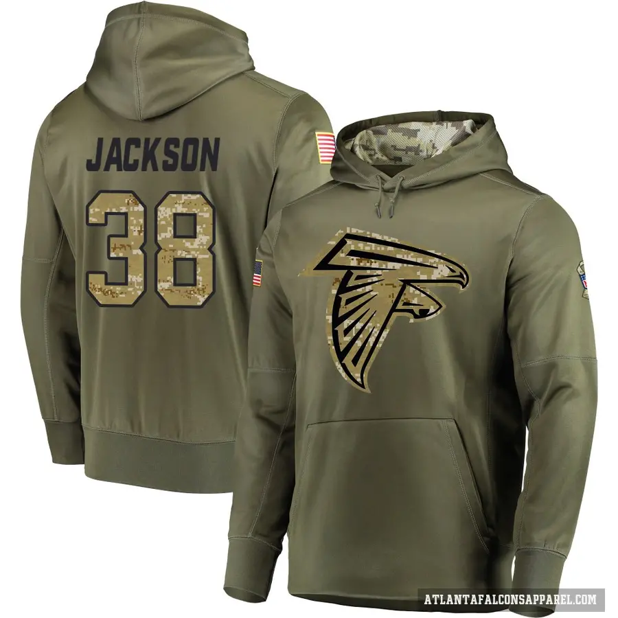 Men's ＃38 Lamar Jackson Atlanta Falcons Olive Salute to Service Pullover Hoodie