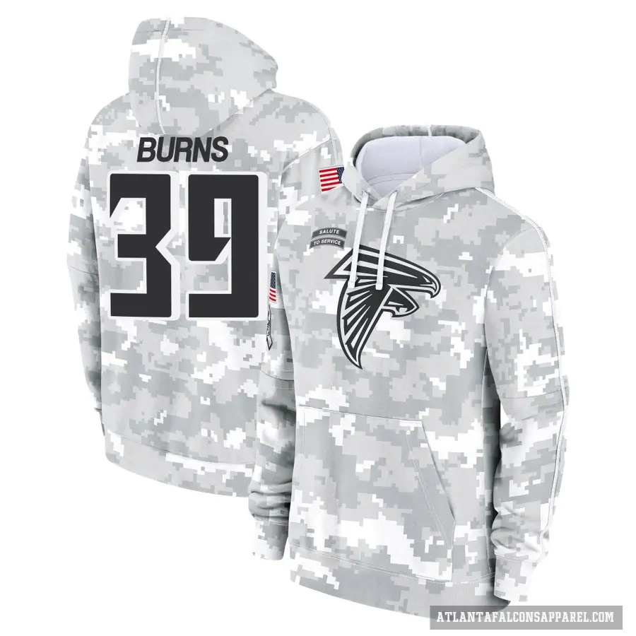 Men's ＃39 Robert Burns Atlanta Falcons Arctic Camo 2024 Salute to Service Club Fleece Pullover Hoodie