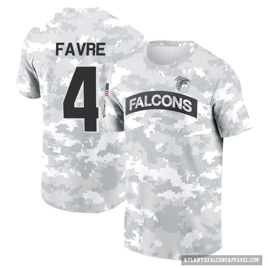 Men's ＃4 Brett Favre Atlanta Falcons Camo Arctic 2024 Salute to Service Performance T-Shirt