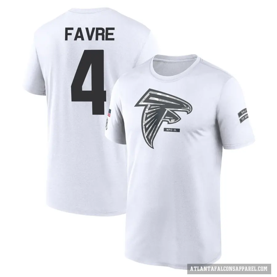 Men's ＃4 Brett Favre Atlanta Falcons White 2024 Salute to Service Performance T-Shirt