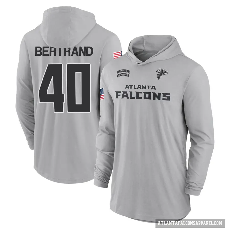 Men's ＃40 JD Bertrand Atlanta Falcons Gray 2024 Salute to Service Lightweight Performance Long Sleeve Hooded T-Shirt