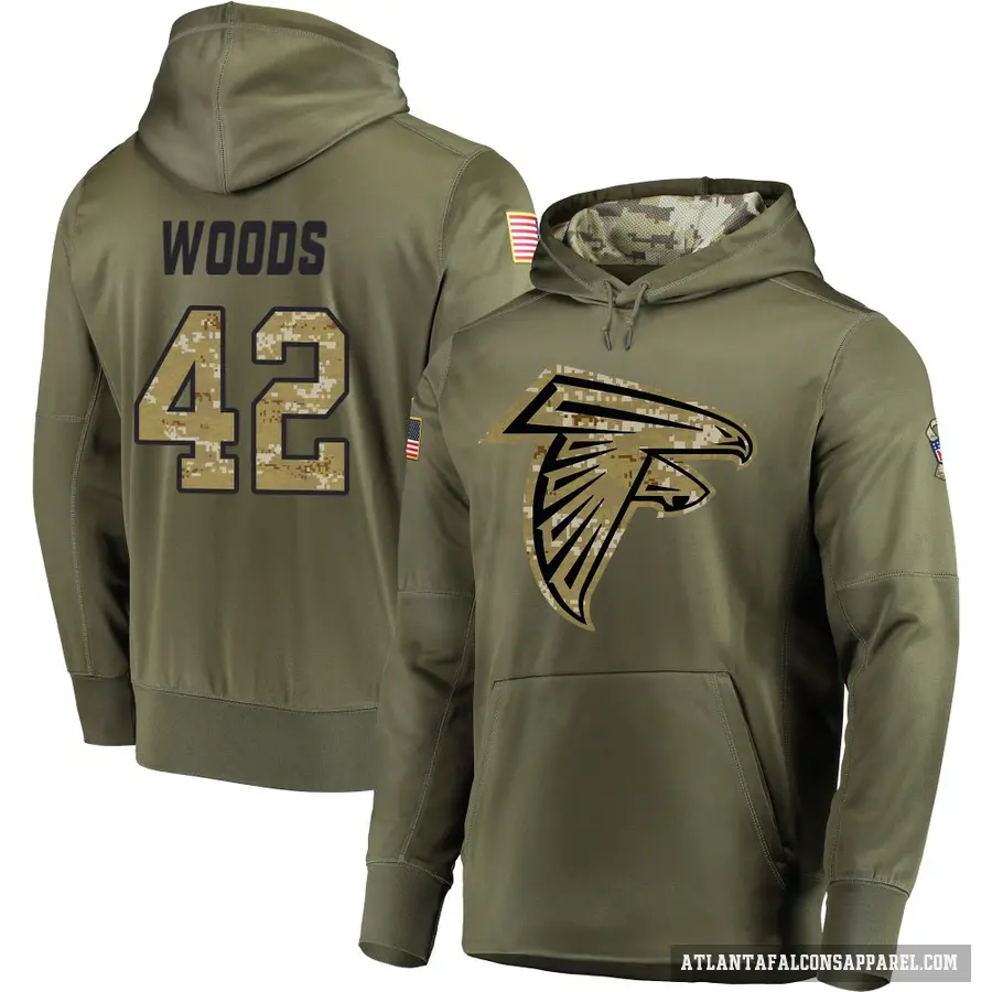 Men's ＃42 Josh Woods Atlanta Falcons Olive Salute to Service Pullover Hoodie