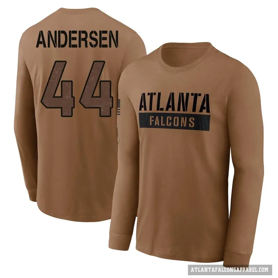 Men's ＃44 Troy Andersen Atlanta Falcons Brown 2023 Salute To Service Long Sleeve T-Shirt