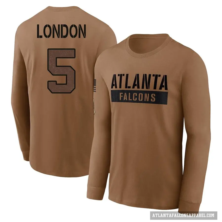 Men's ＃5 Drake London Atlanta Falcons Brown 2023 Salute To Service Long Sleeve T-Shirt