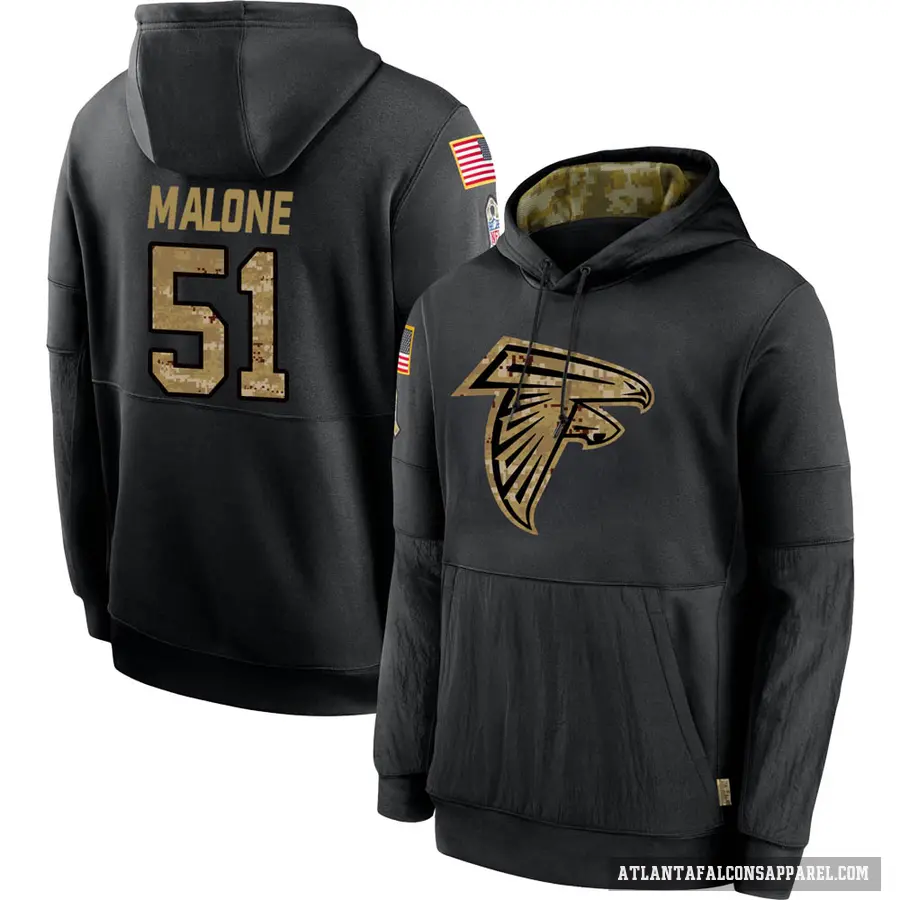 Men's ＃51 DeAngelo Malone Atlanta Falcons Black 2020 Salute to Service Sideline Performance Pullover Hoodie