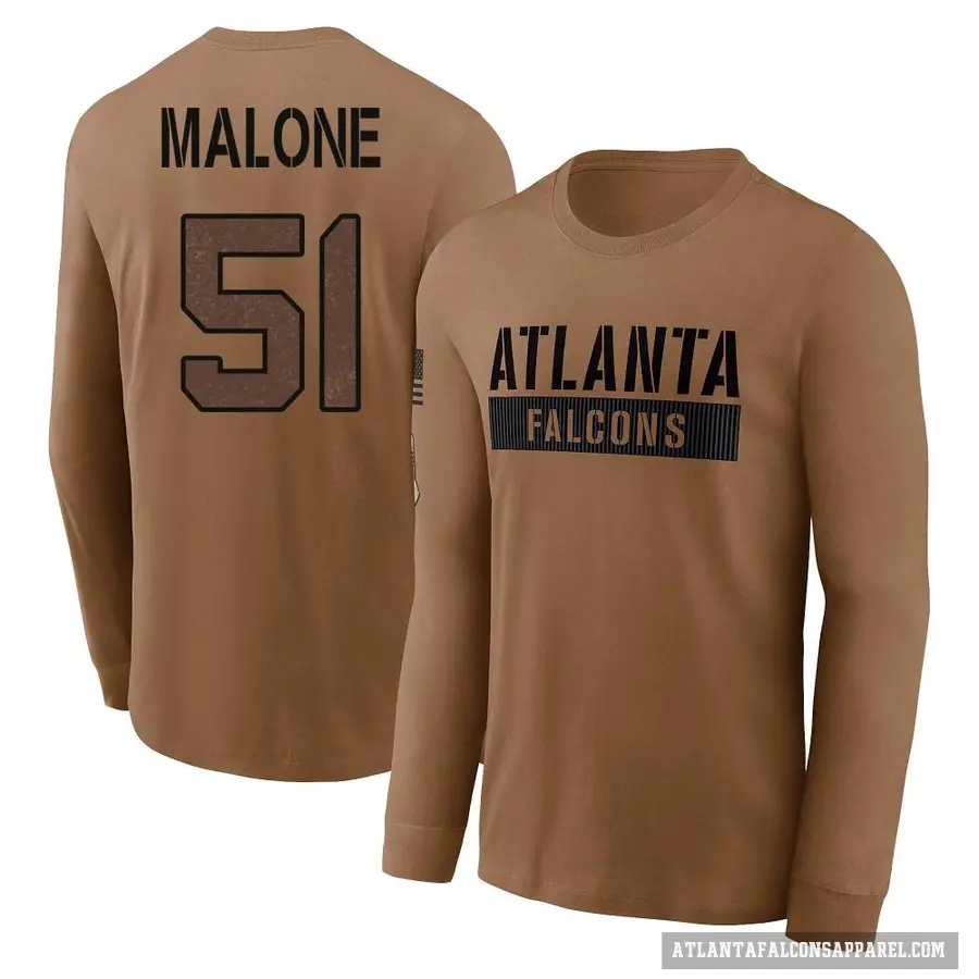 Men's ＃51 DeAngelo Malone Atlanta Falcons Brown 2023 Salute To Service Long Sleeve T-Shirt