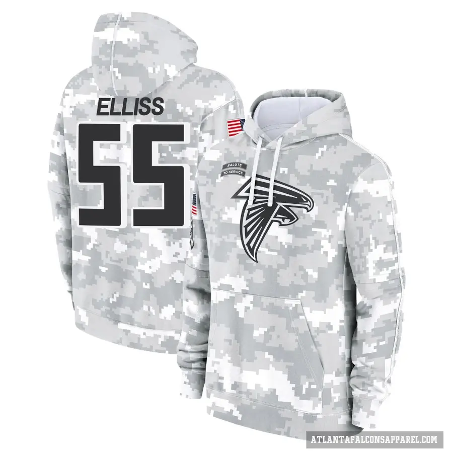 Men's ＃55 Kaden Elliss Atlanta Falcons Arctic Camo 2024 Salute to Service Club Fleece Pullover Hoodie