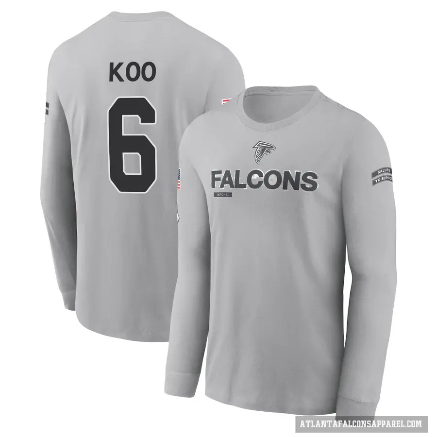 Men's ＃6 Younghoe Koo Atlanta Falcons Gray 2024 Salute to Service Long Sleeve T-Shirt
