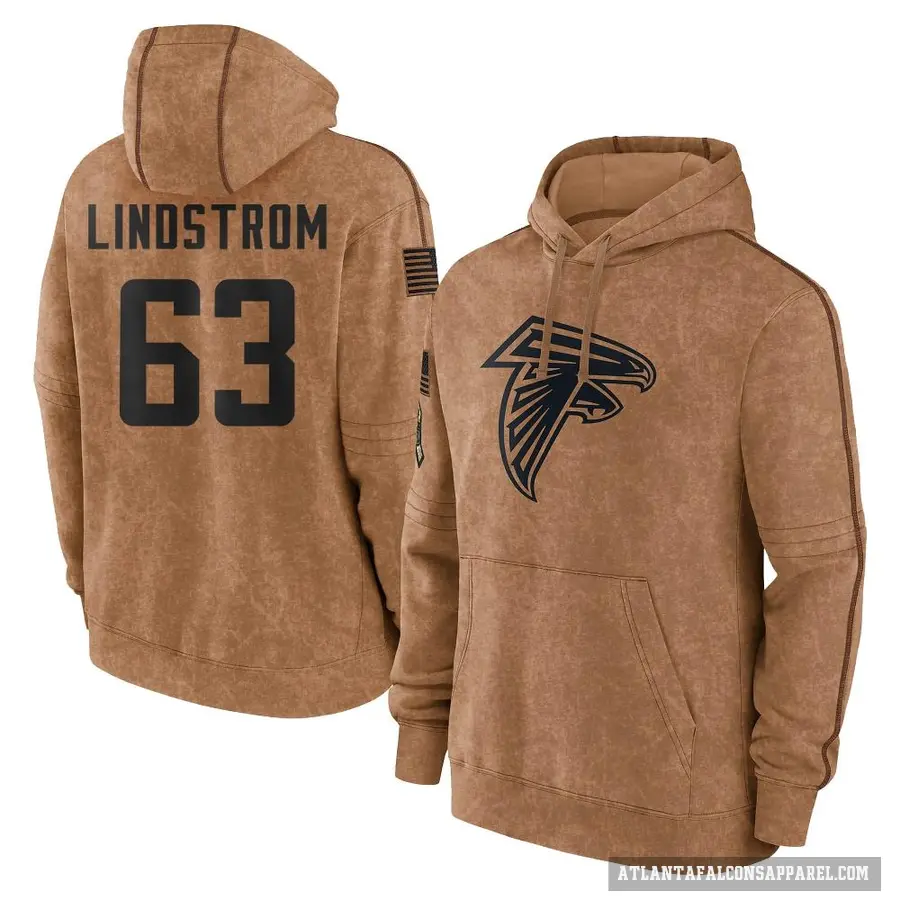 Men's ＃63 Chris Lindstrom Atlanta Falcons Brown 2023 Salute To Service Club Pullover Hoodie