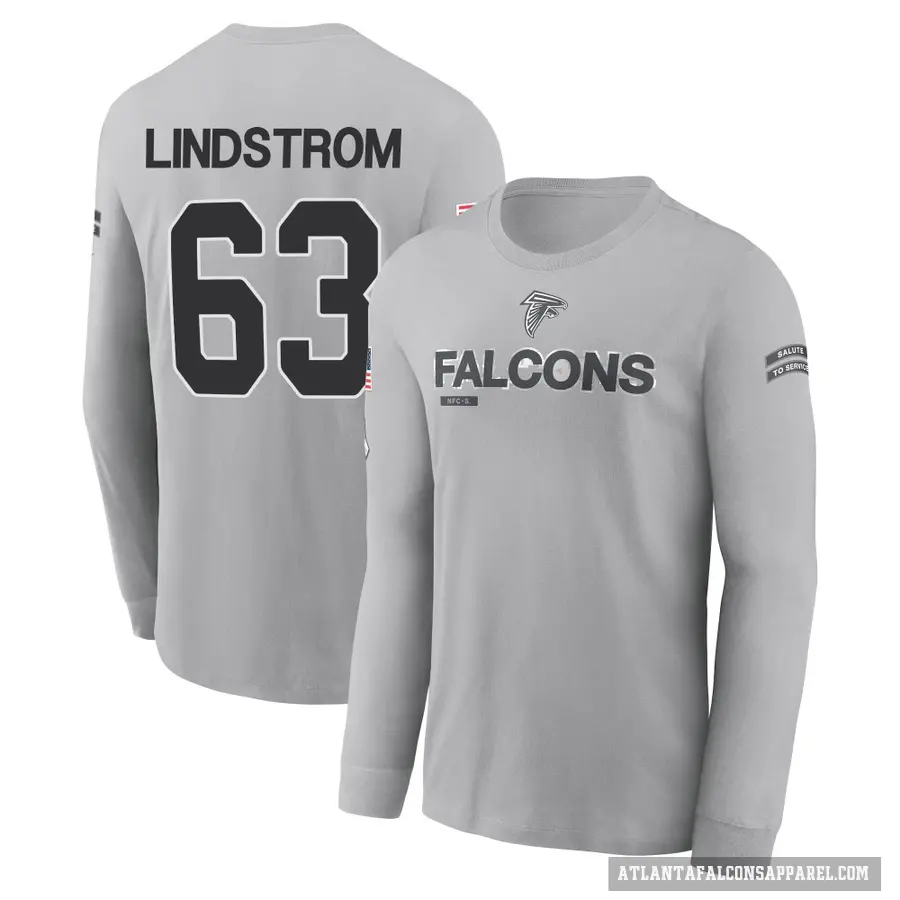 Men's ＃63 Chris Lindstrom Atlanta Falcons Gray 2024 Salute to Service Long Sleeve T-Shirt