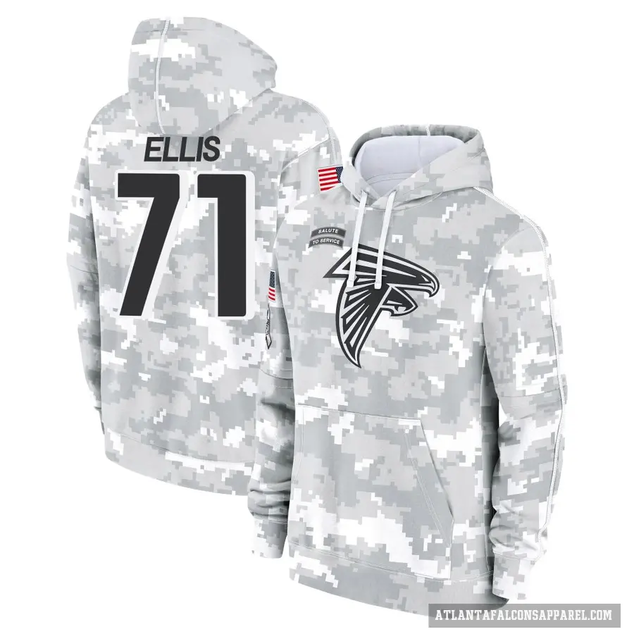 Men's ＃71 Justin Ellis Atlanta Falcons Arctic Camo 2024 Salute to Service Club Fleece Pullover Hoodie