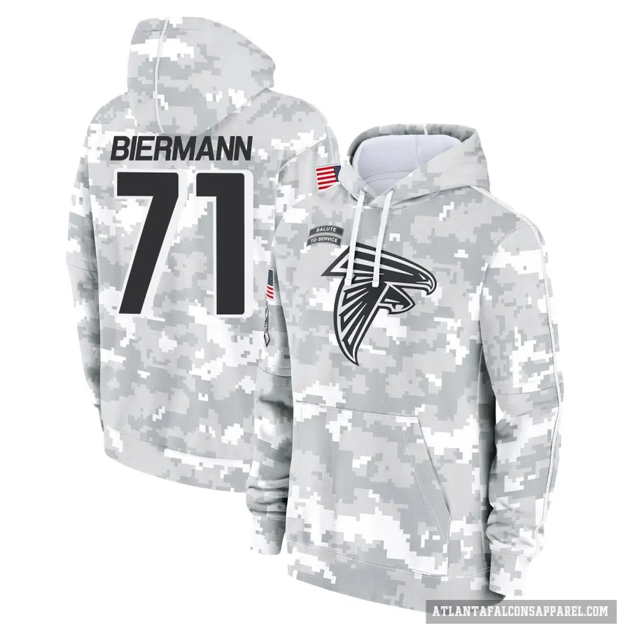 Men's ＃71 Kroy Biermann Atlanta Falcons Arctic Camo 2024 Salute to Service Club Fleece Pullover Hoodie