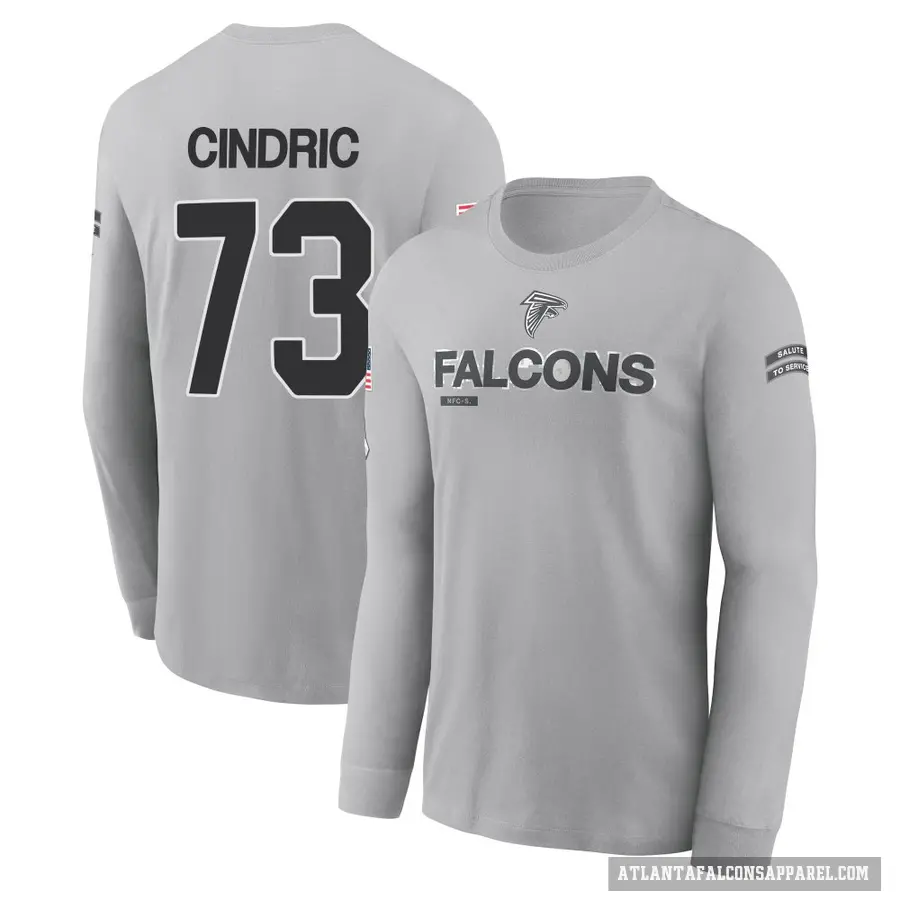 Men's ＃73 Matthew Cindric Atlanta Falcons Gray 2024 Salute to Service Long Sleeve T-Shirt