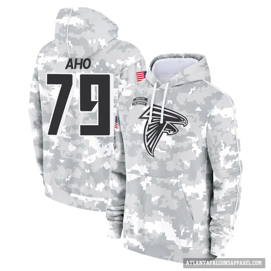 Men's ＃79 Junior Aho Atlanta Falcons Arctic Camo 2024 Salute to Service Club Fleece Pullover Hoodie