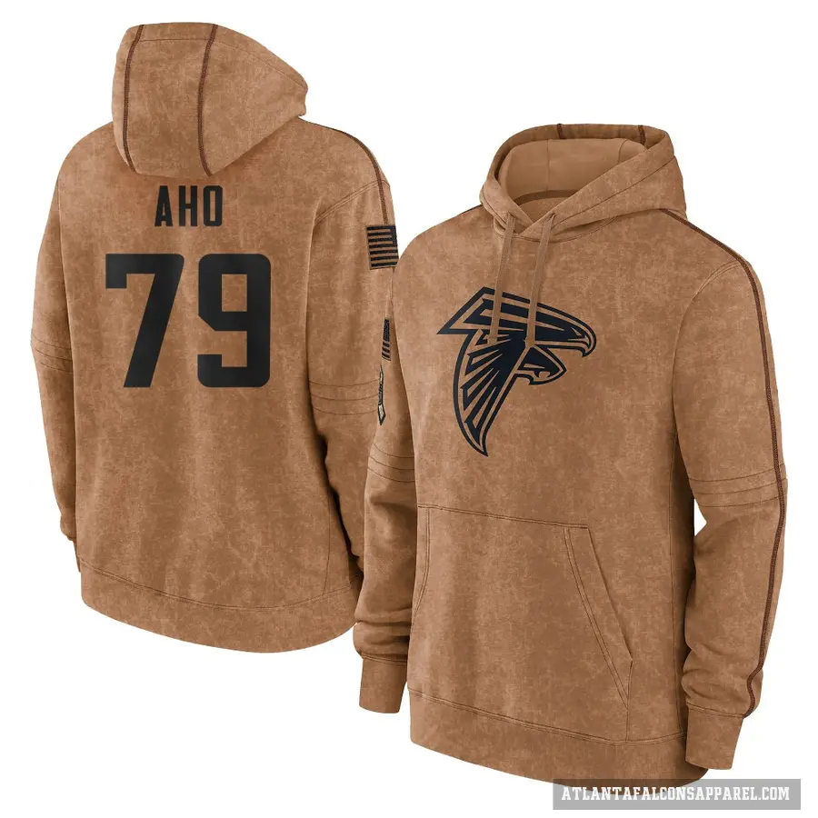 Men's ＃79 Junior Aho Atlanta Falcons Brown 2023 Salute To Service Club Pullover Hoodie