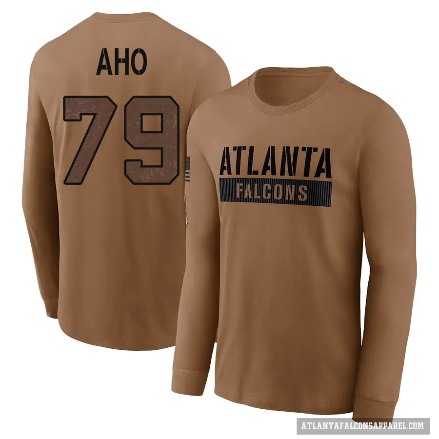 Men's ＃79 Junior Aho Atlanta Falcons Brown 2023 Salute To Service Long Sleeve T-Shirt