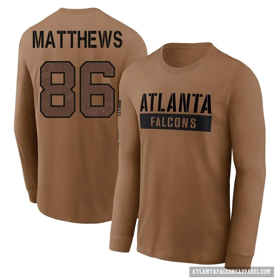 Men's ＃86 Jesse Matthews Atlanta Falcons Brown 2023 Salute To Service Long Sleeve T-Shirt