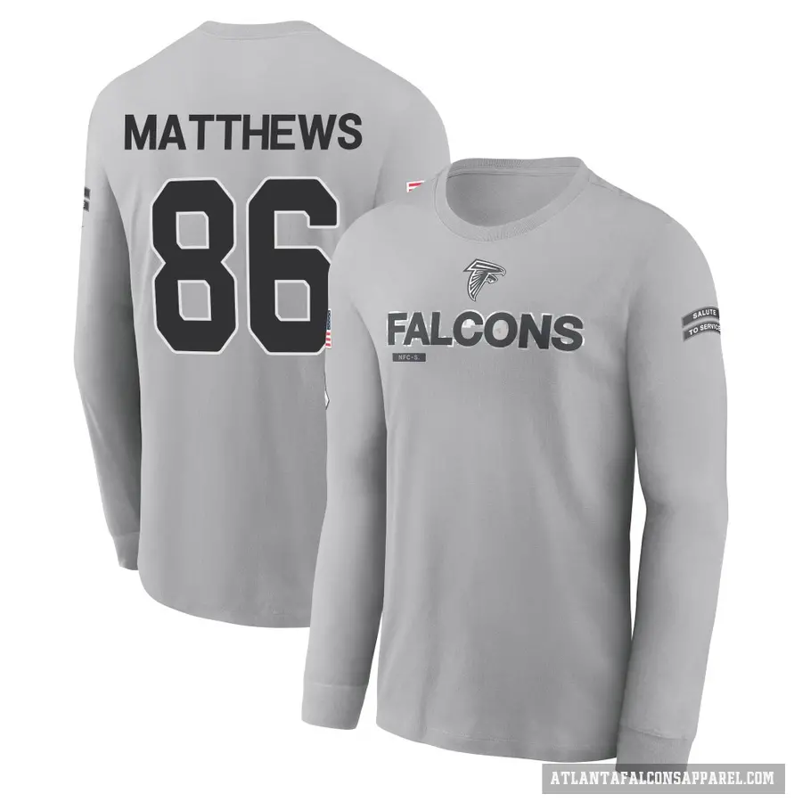 Men's ＃86 Jesse Matthews Atlanta Falcons Gray 2024 Salute to Service Long Sleeve T-Shirt