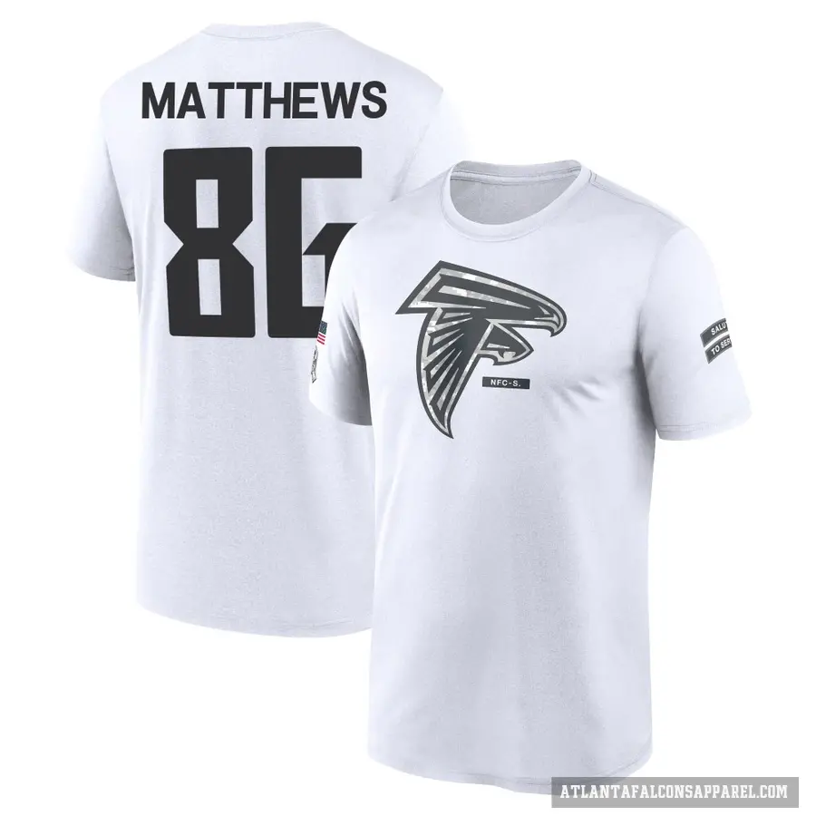 Men's ＃86 Jesse Matthews Atlanta Falcons White 2024 Salute to Service Performance T-Shirt