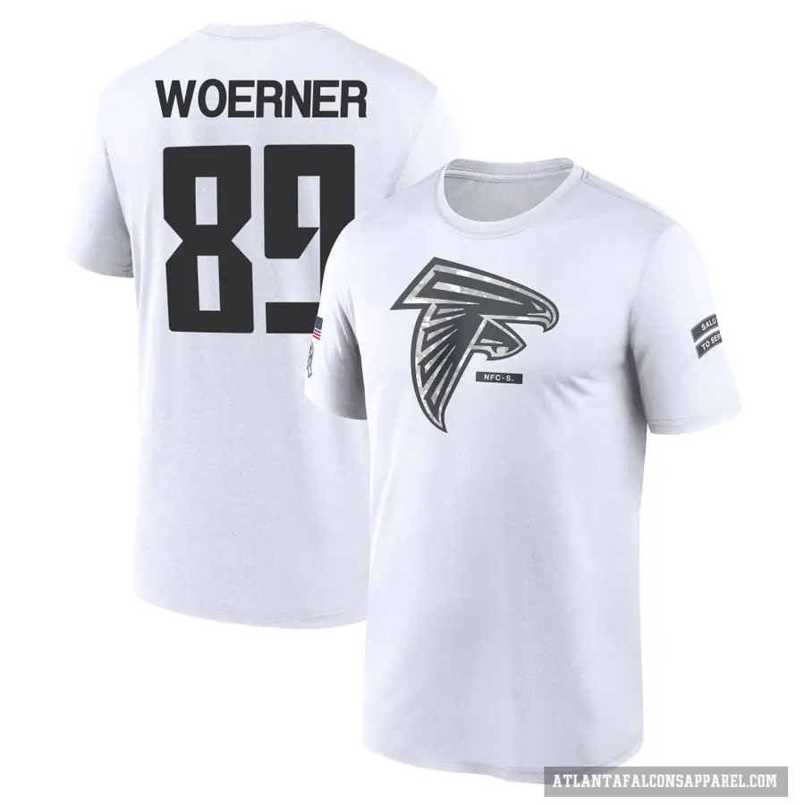 Men's ＃89 Charlie Woerner Atlanta Falcons White 2024 Salute to Service Performance T-Shirt
