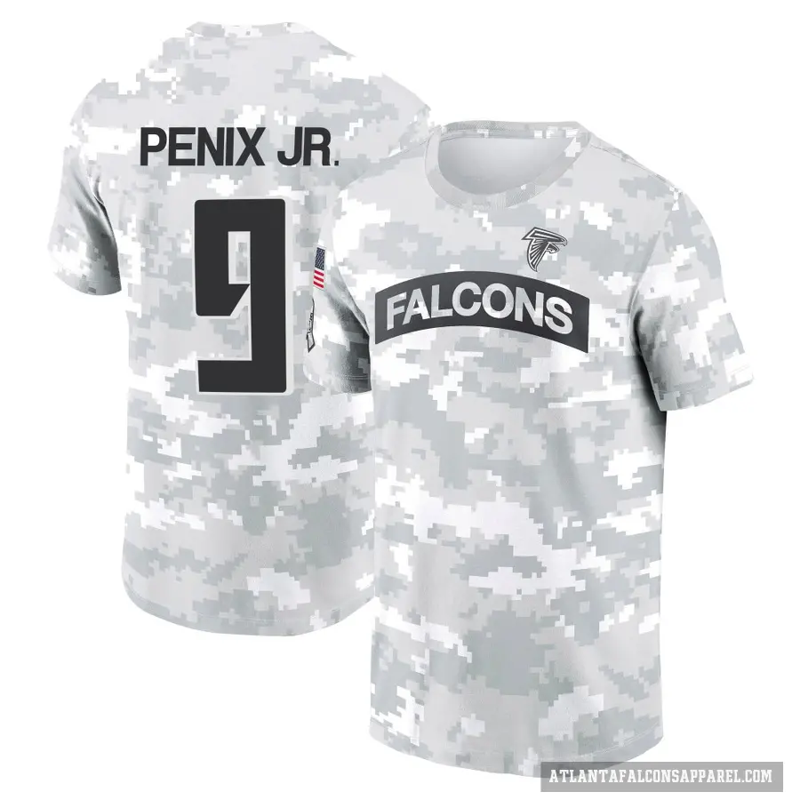 Men's ＃9 Michael Penix Jr. Atlanta Falcons Camo Arctic 2024 Salute to Service Performance T-Shirt