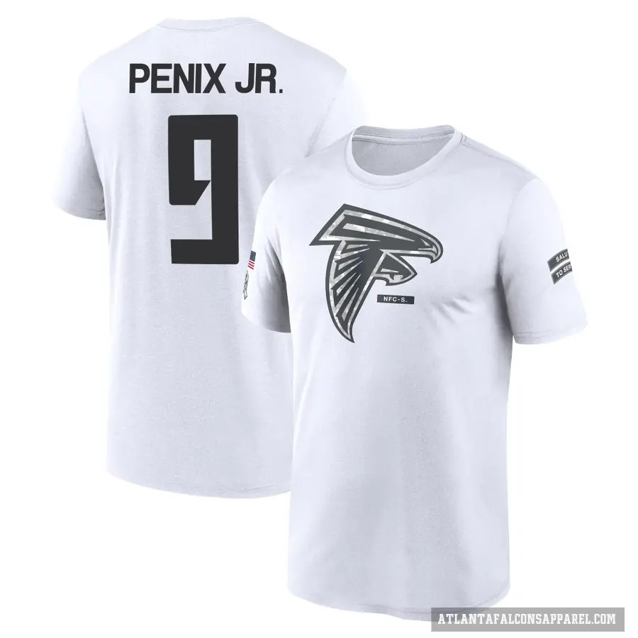 Men's ＃9 Michael Penix Jr. Atlanta Falcons White 2024 Salute to Service Performance T-Shirt