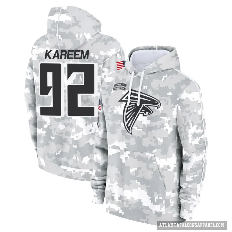 Men's ＃92 Khalid Kareem Atlanta Falcons Arctic Camo 2024 Salute to Service Club Fleece Pullover Hoodie