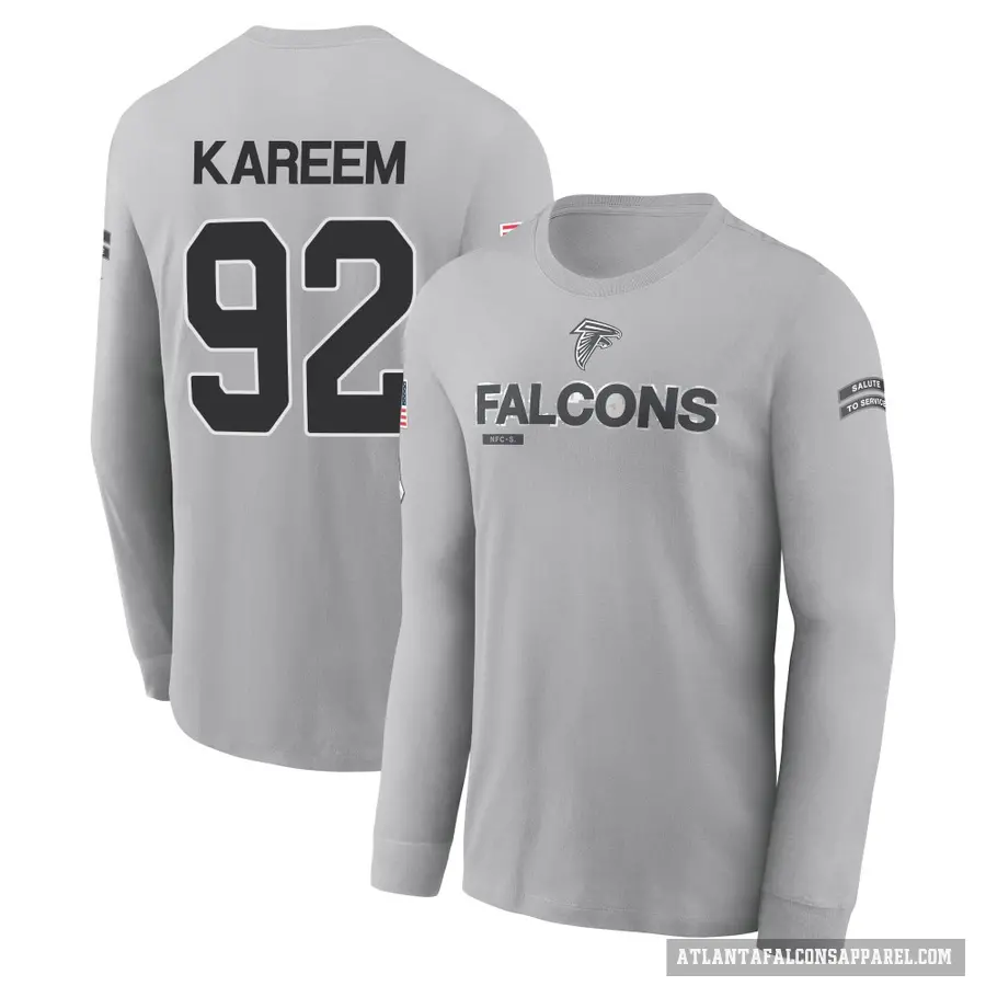 Men's ＃92 Khalid Kareem Atlanta Falcons Gray 2024 Salute to Service Long Sleeve T-Shirt