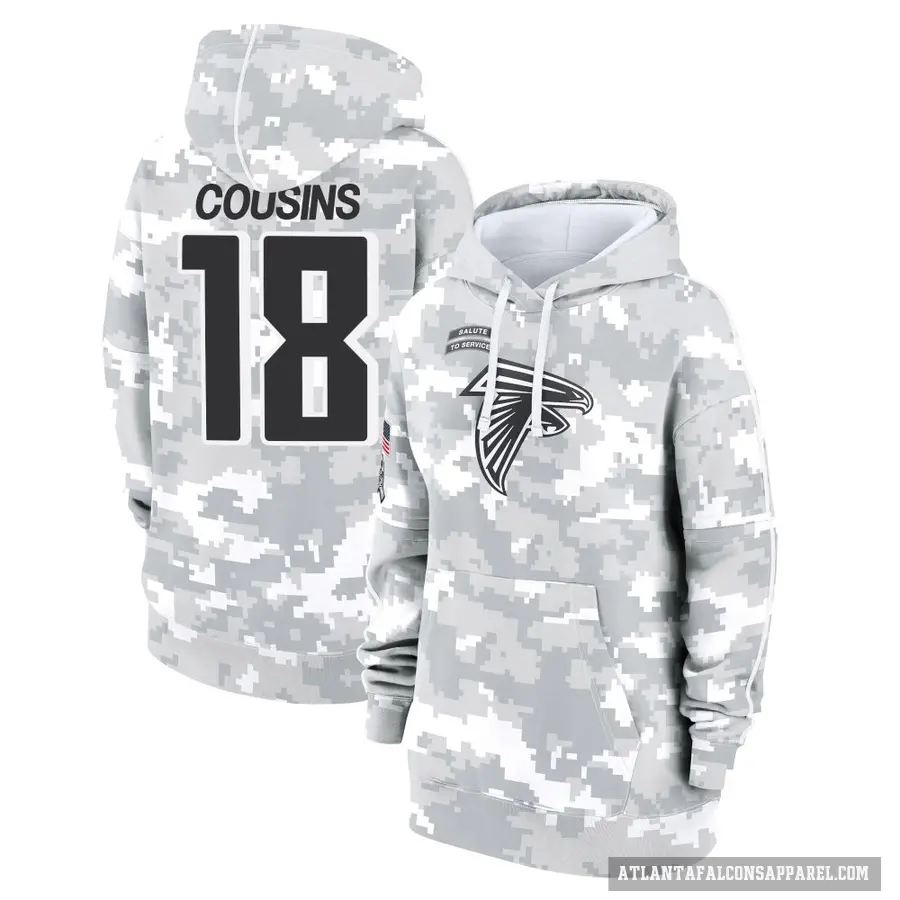 Women's ＃18 Kirk Cousins Atlanta Falcons Arctic Camo 2024 Salute to Service Club Fleece Pullover Hoodie