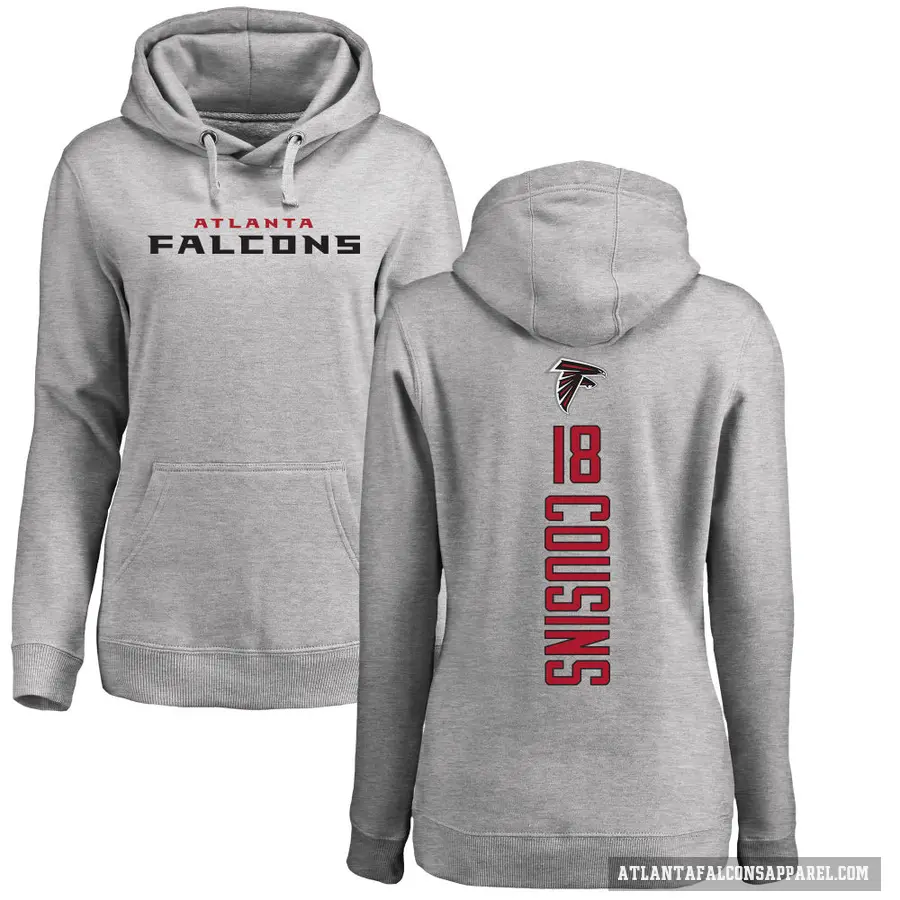 Women's ＃18 Kirk Cousins Atlanta Falcons Pro Line Ash Backer Pullover Hoodie